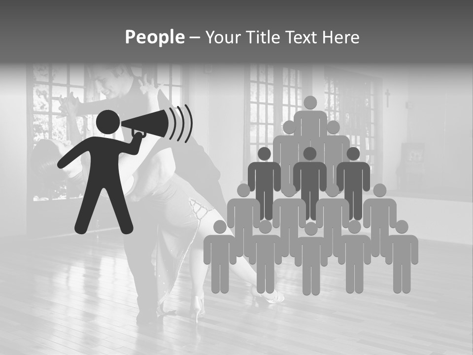 A Young  Couple Dancing And Practicing Ballroom Dancing Together In A Studio - Focus On Woman - Black And White, High Key Effect PowerPoint Template