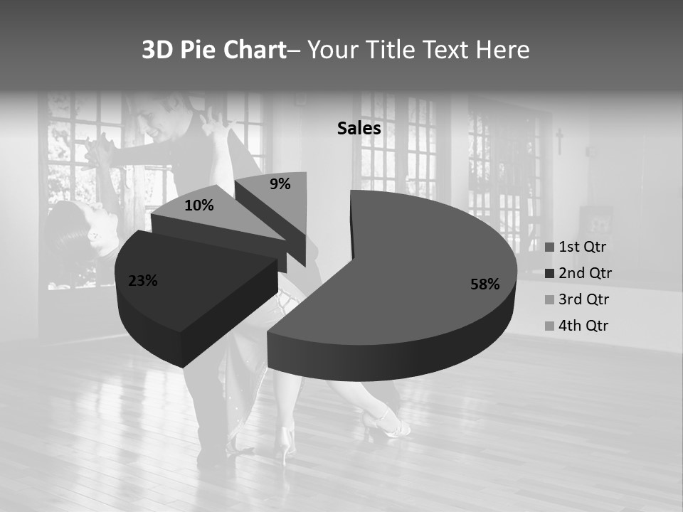 A Young  Couple Dancing And Practicing Ballroom Dancing Together In A Studio - Focus On Woman - Black And White, High Key Effect PowerPoint Template