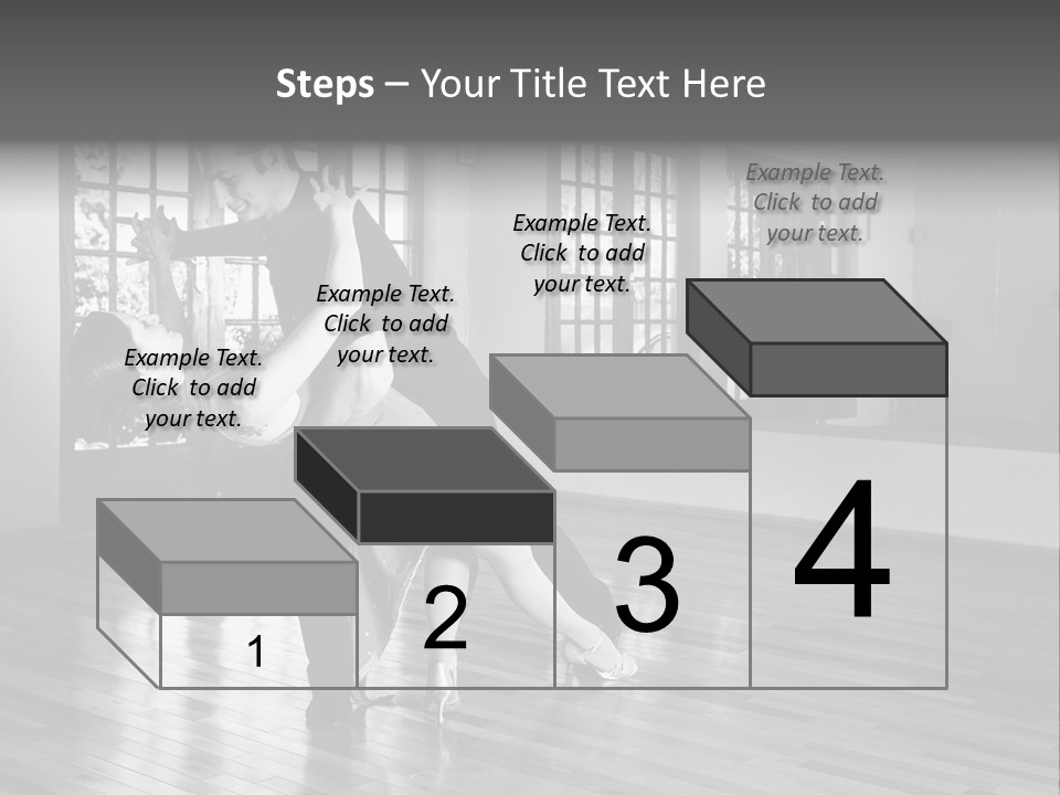 A Young  Couple Dancing And Practicing Ballroom Dancing Together In A Studio - Focus On Woman - Black And White, High Key Effect PowerPoint Template