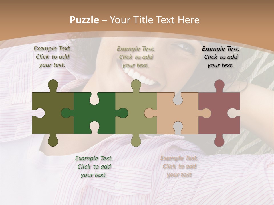 Pretty Young  Caucasian Brunette Female Lying In Hammock With Hands Behind Head Smiling. PowerPoint Template