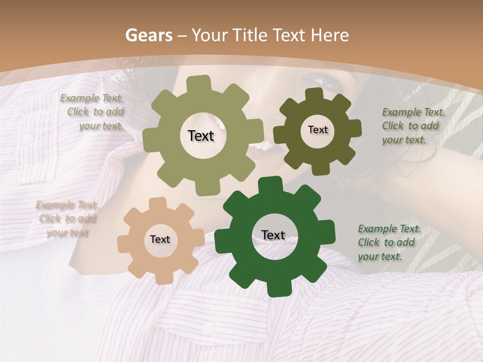 Pretty Young  Caucasian Brunette Female Lying In Hammock With Hands Behind Head Smiling. PowerPoint Template