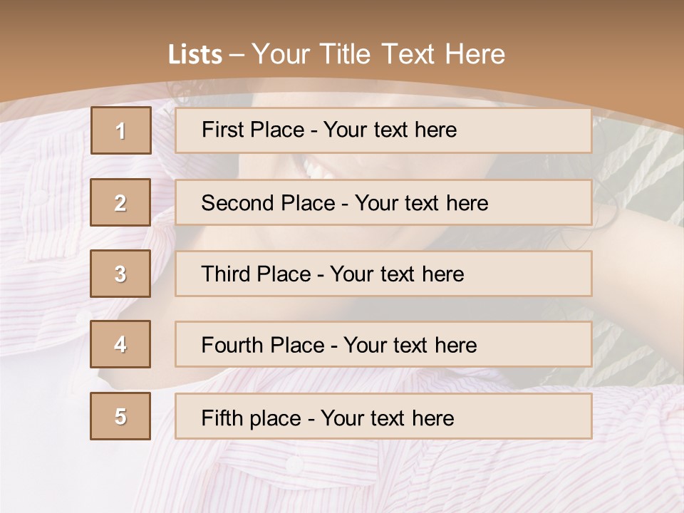 Pretty Young  Caucasian Brunette Female Lying In Hammock With Hands Behind Head Smiling. PowerPoint Template