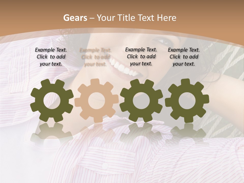 Pretty Young  Caucasian Brunette Female Lying In Hammock With Hands Behind Head Smiling. PowerPoint Template