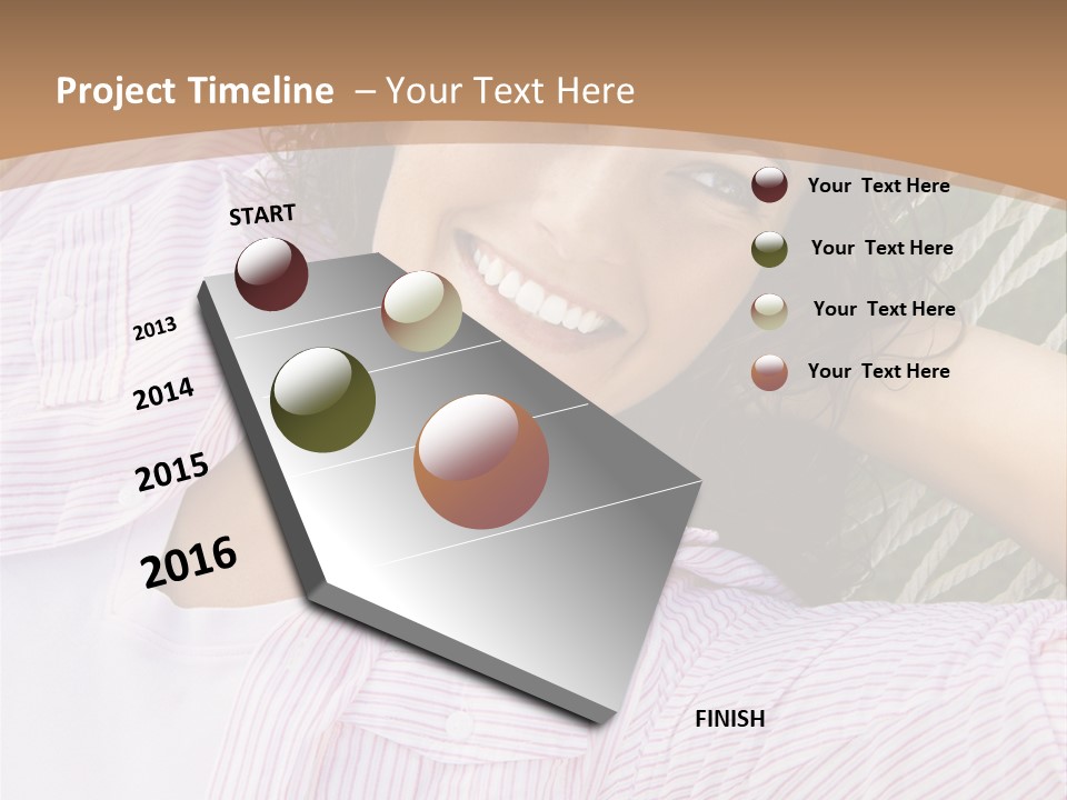 Pretty Young  Caucasian Brunette Female Lying In Hammock With Hands Behind Head Smiling. PowerPoint Template