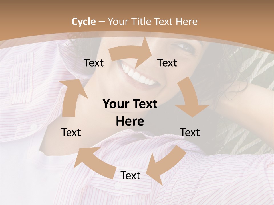 Pretty Young  Caucasian Brunette Female Lying In Hammock With Hands Behind Head Smiling. PowerPoint Template