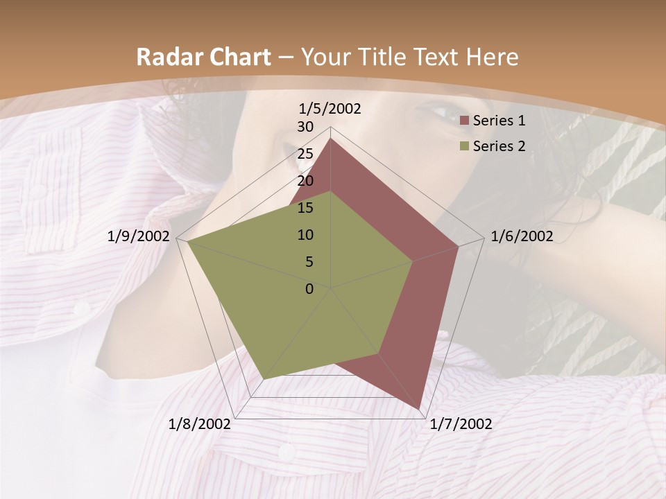 Pretty Young  Caucasian Brunette Female Lying In Hammock With Hands Behind Head Smiling. PowerPoint Template