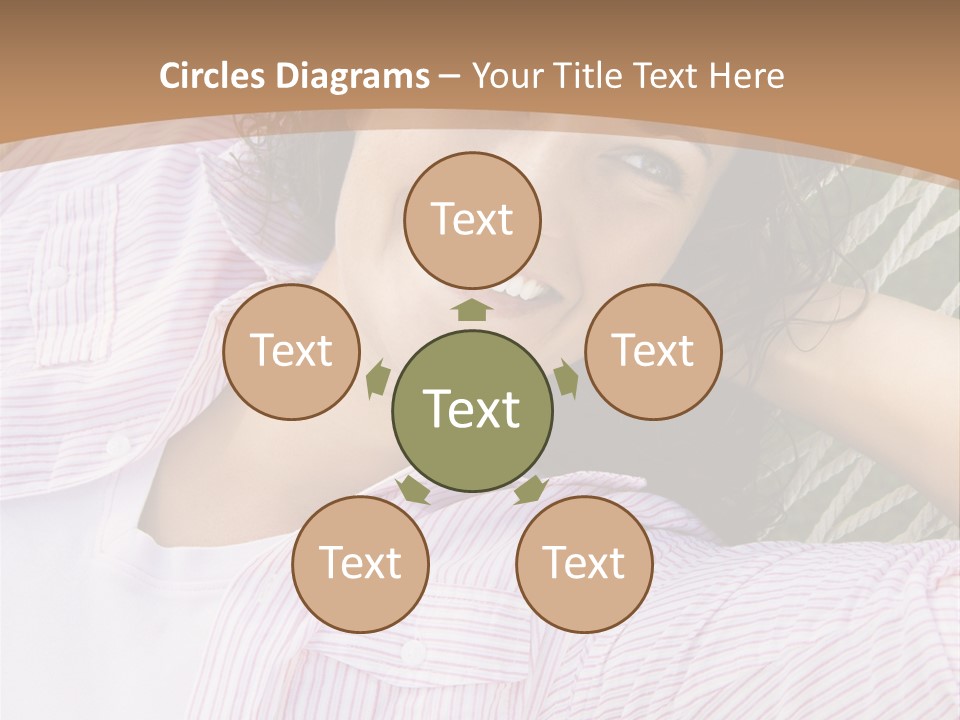 Pretty Young  Caucasian Brunette Female Lying In Hammock With Hands Behind Head Smiling. PowerPoint Template