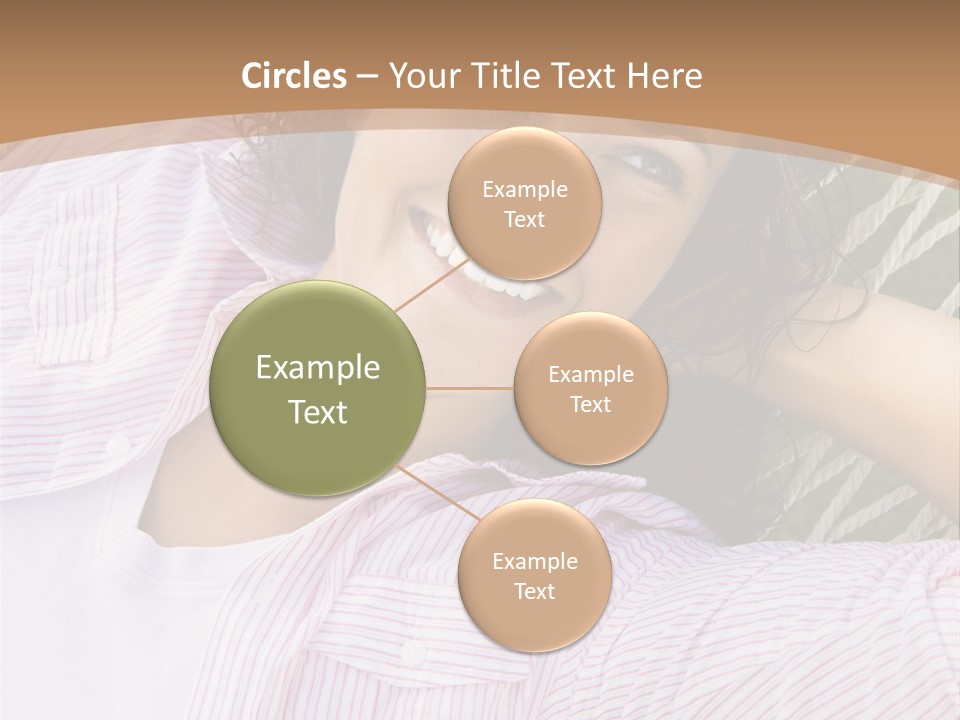 Pretty Young  Caucasian Brunette Female Lying In Hammock With Hands Behind Head Smiling. PowerPoint Template