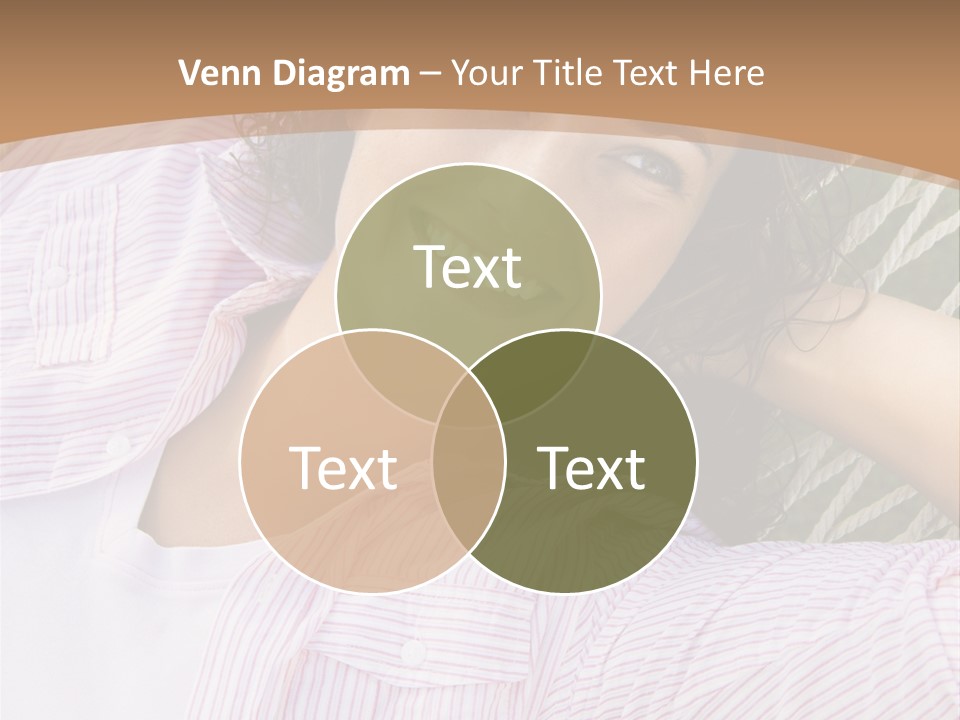 Pretty Young  Caucasian Brunette Female Lying In Hammock With Hands Behind Head Smiling. PowerPoint Template