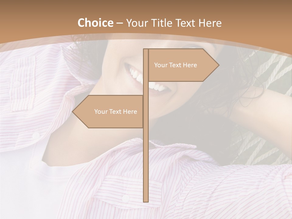 Pretty Young  Caucasian Brunette Female Lying In Hammock With Hands Behind Head Smiling. PowerPoint Template