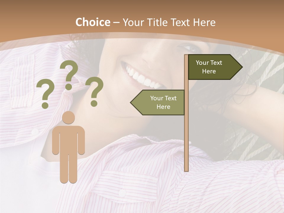 Pretty Young  Caucasian Brunette Female Lying In Hammock With Hands Behind Head Smiling. PowerPoint Template