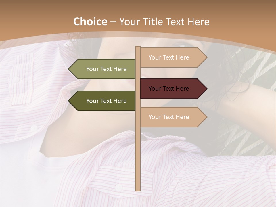 Pretty Young  Caucasian Brunette Female Lying In Hammock With Hands Behind Head Smiling. PowerPoint Template