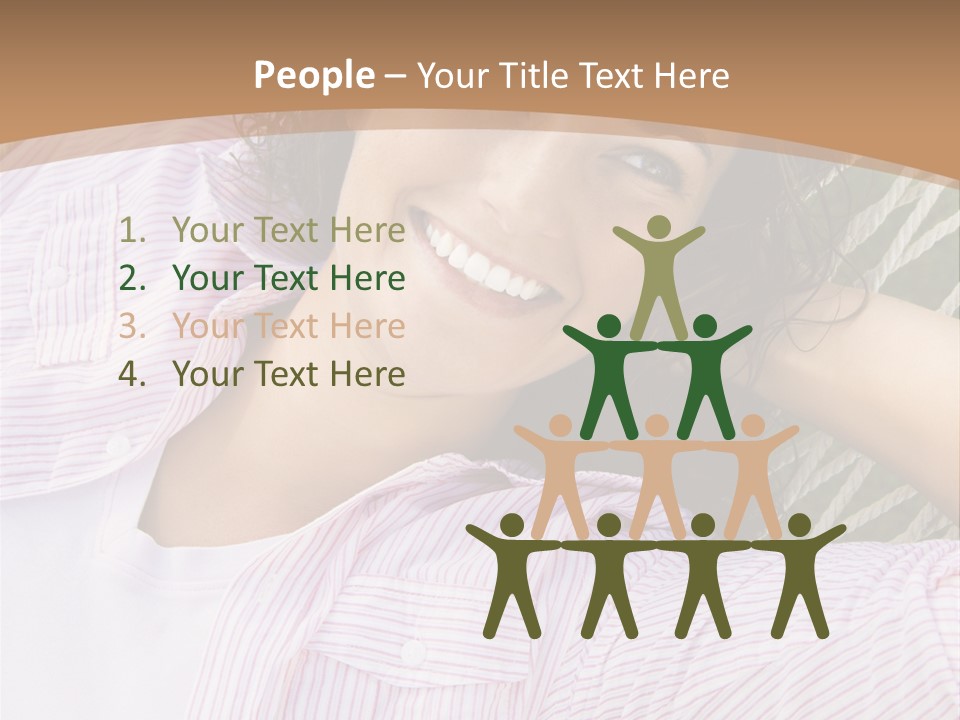 Pretty Young  Caucasian Brunette Female Lying In Hammock With Hands Behind Head Smiling. PowerPoint Template