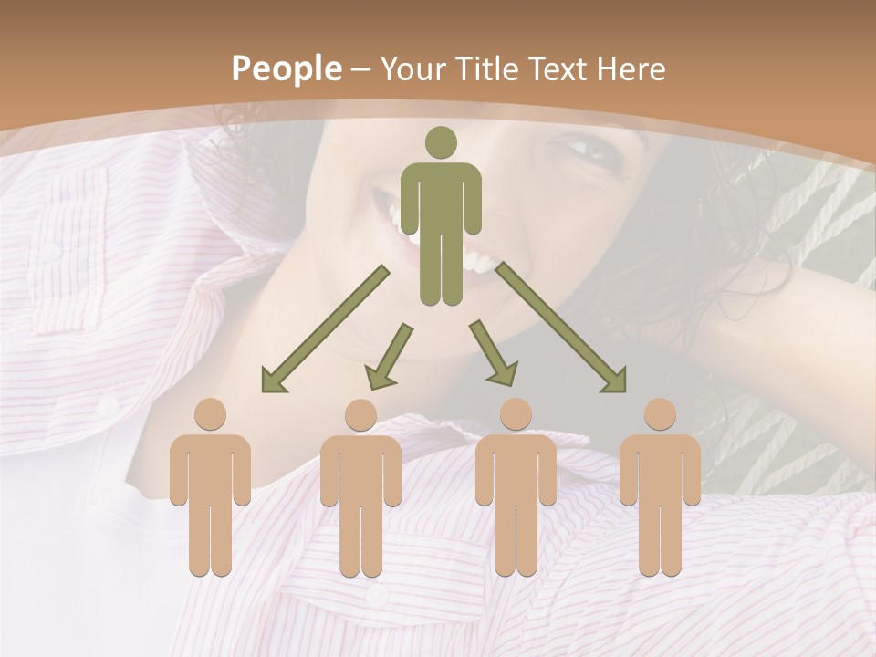 Pretty Young  Caucasian Brunette Female Lying In Hammock With Hands Behind Head Smiling. PowerPoint Template