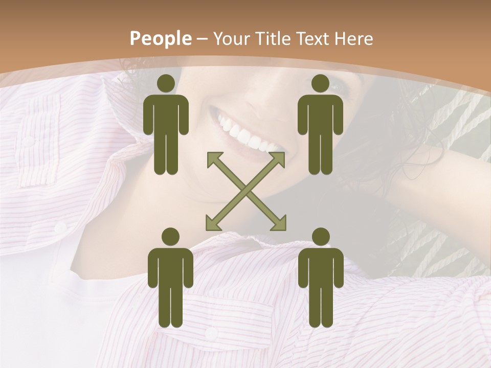 Pretty Young  Caucasian Brunette Female Lying In Hammock With Hands Behind Head Smiling. PowerPoint Template