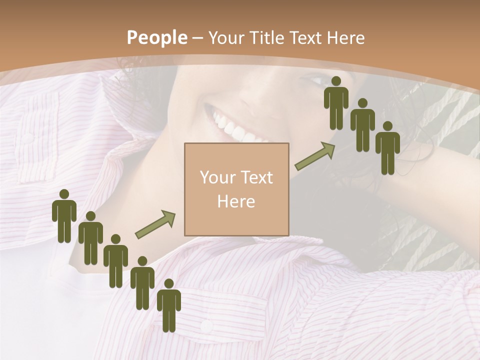 Pretty Young  Caucasian Brunette Female Lying In Hammock With Hands Behind Head Smiling. PowerPoint Template