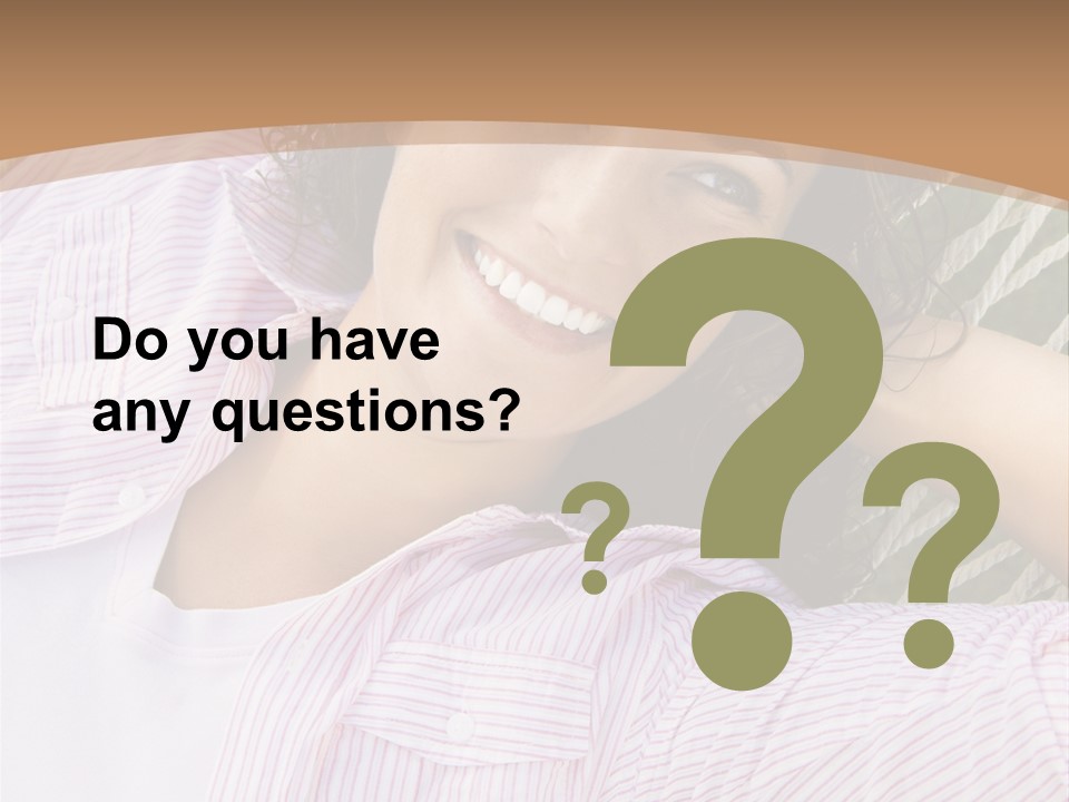 Pretty Young  Caucasian Brunette Female Lying In Hammock With Hands Behind Head Smiling. PowerPoint Template