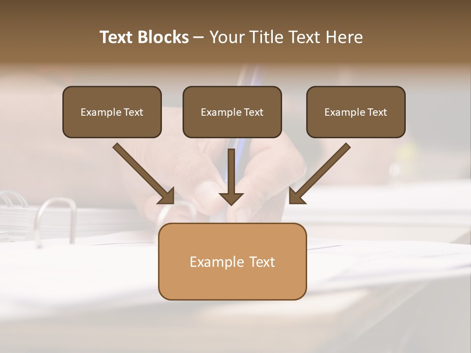Detail Of A Hand Of Man With Red Shirt Writing On A Notebook With A Blue Pencil And Blurred Background PowerPoint Template