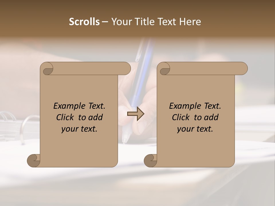 Detail Of A Hand Of Man With Red Shirt Writing On A Notebook With A Blue Pencil And Blurred Background PowerPoint Template