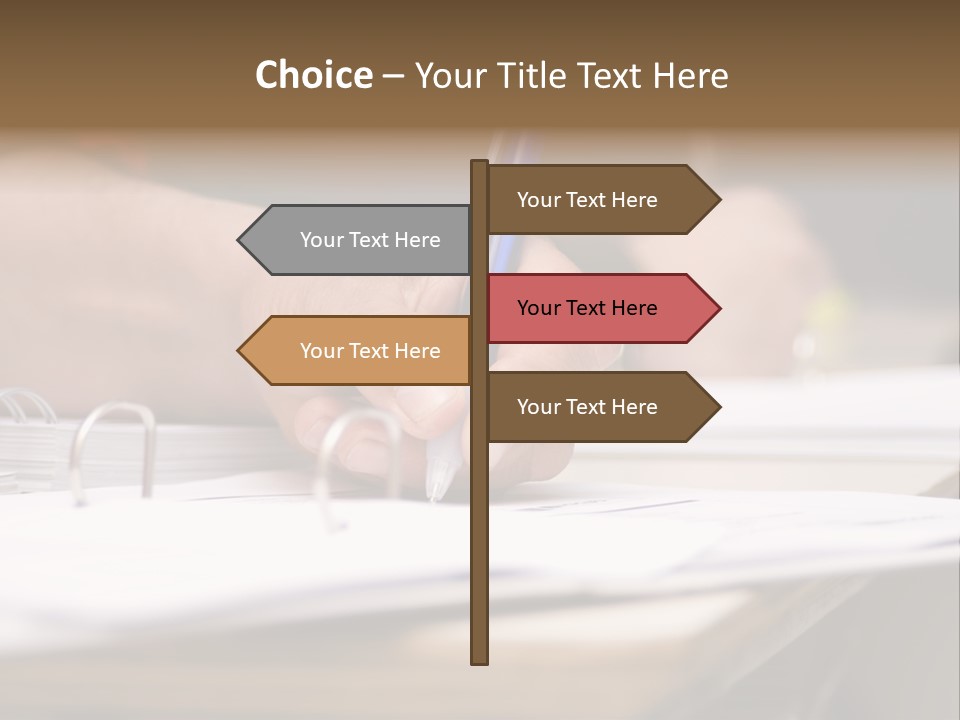 Detail Of A Hand Of Man With Red Shirt Writing On A Notebook With A Blue Pencil And Blurred Background PowerPoint Template