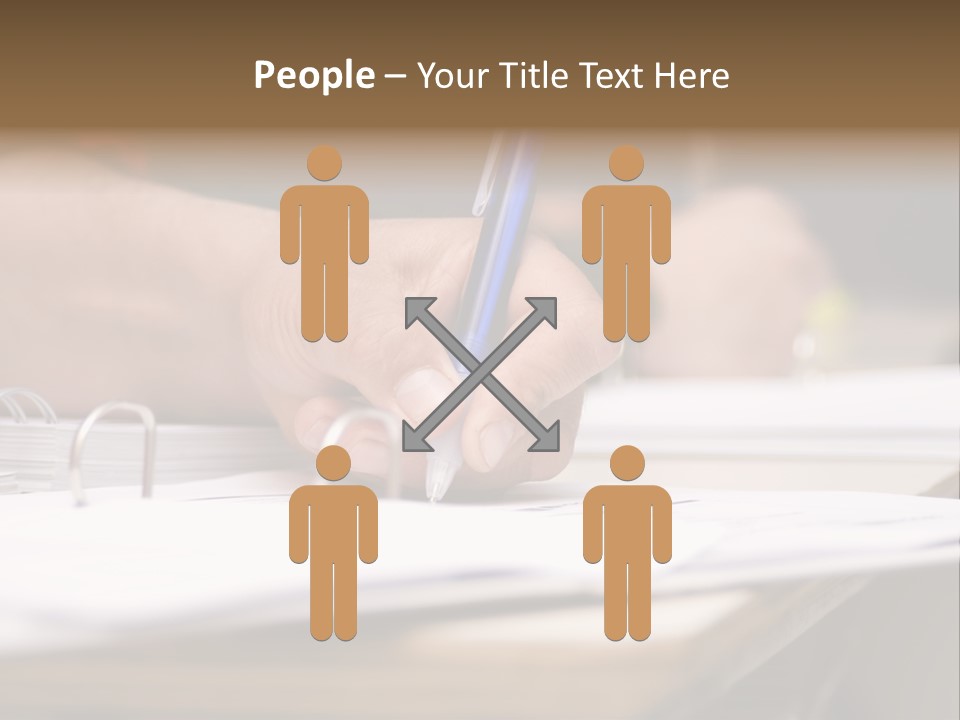 Detail Of A Hand Of Man With Red Shirt Writing On A Notebook With A Blue Pencil And Blurred Background PowerPoint Template