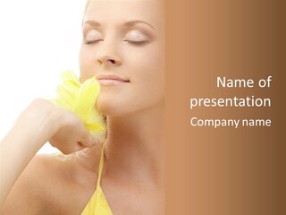 Portrait Of Girl With Yellow Feathers Over White Background PowerPoint Template