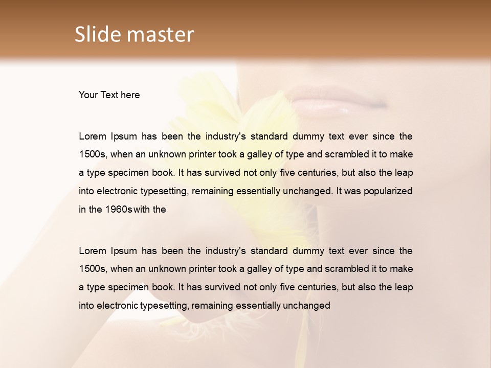 Portrait Of Girl With Yellow Feathers Over White Background PowerPoint Template