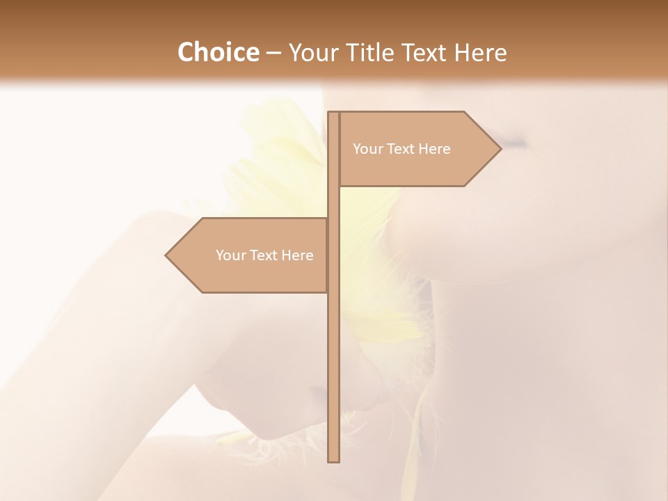 Portrait Of Girl With Yellow Feathers Over White Background PowerPoint Template