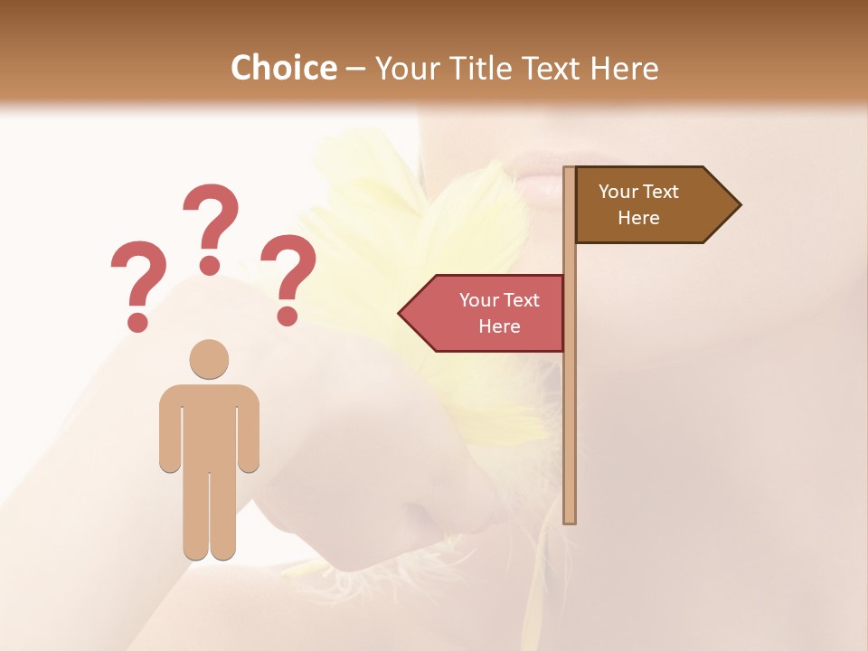 Portrait Of Girl With Yellow Feathers Over White Background PowerPoint Template