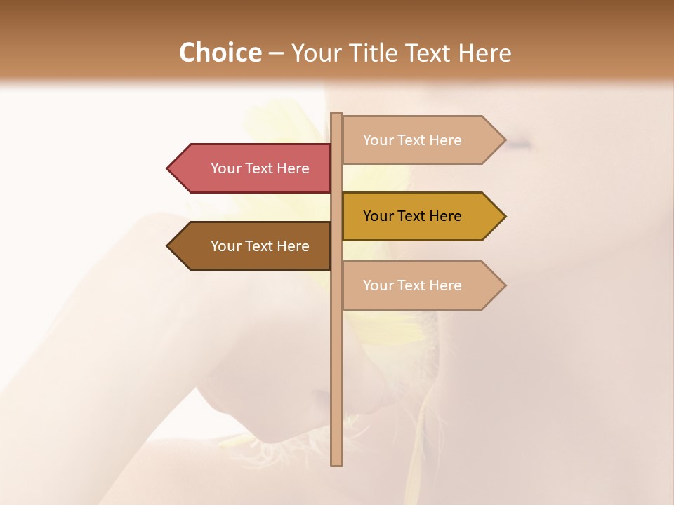 Portrait Of Girl With Yellow Feathers Over White Background PowerPoint Template