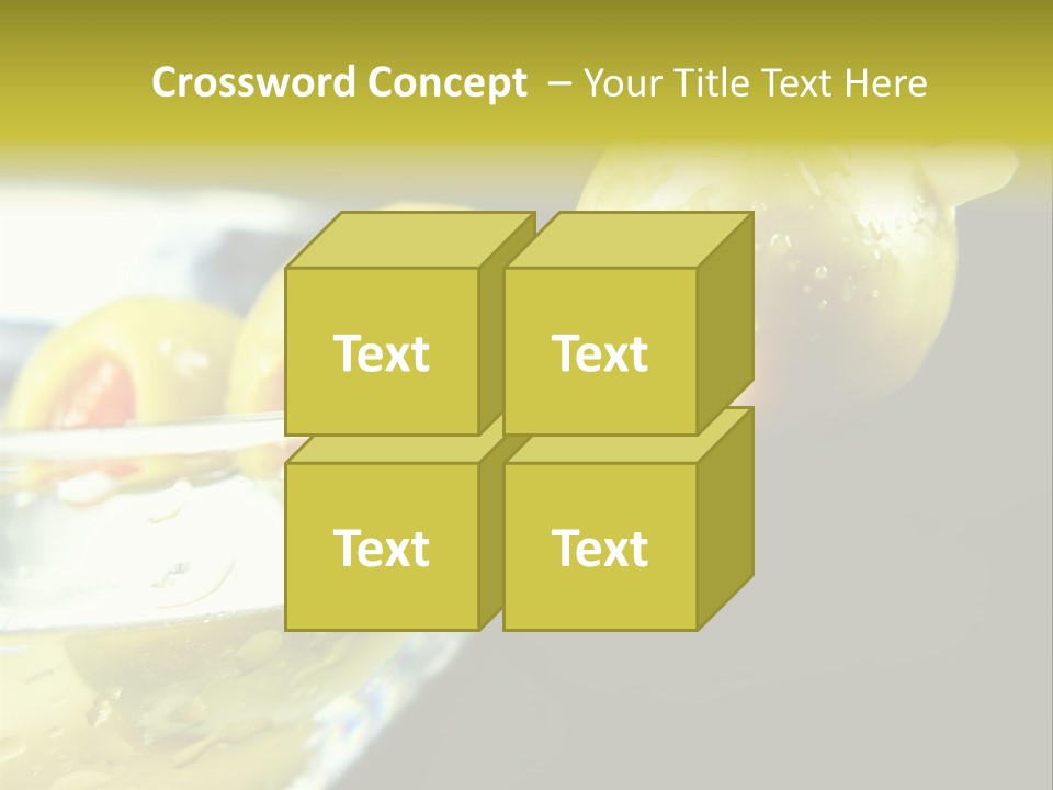 Martini With Olives Isolated On Black Focus On Rim Of Glass. Very Shallow Depth Of Field. PowerPoint Template