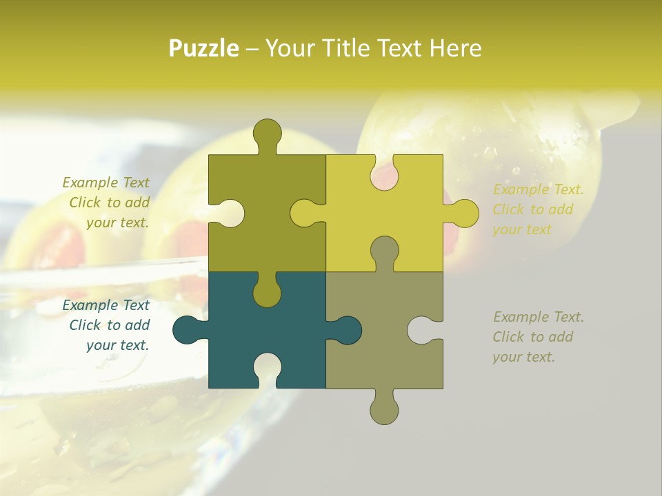 Martini With Olives Isolated On Black Focus On Rim Of Glass. Very Shallow Depth Of Field. PowerPoint Template