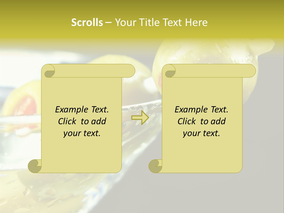 Martini With Olives Isolated On Black Focus On Rim Of Glass. Very Shallow Depth Of Field. PowerPoint Template