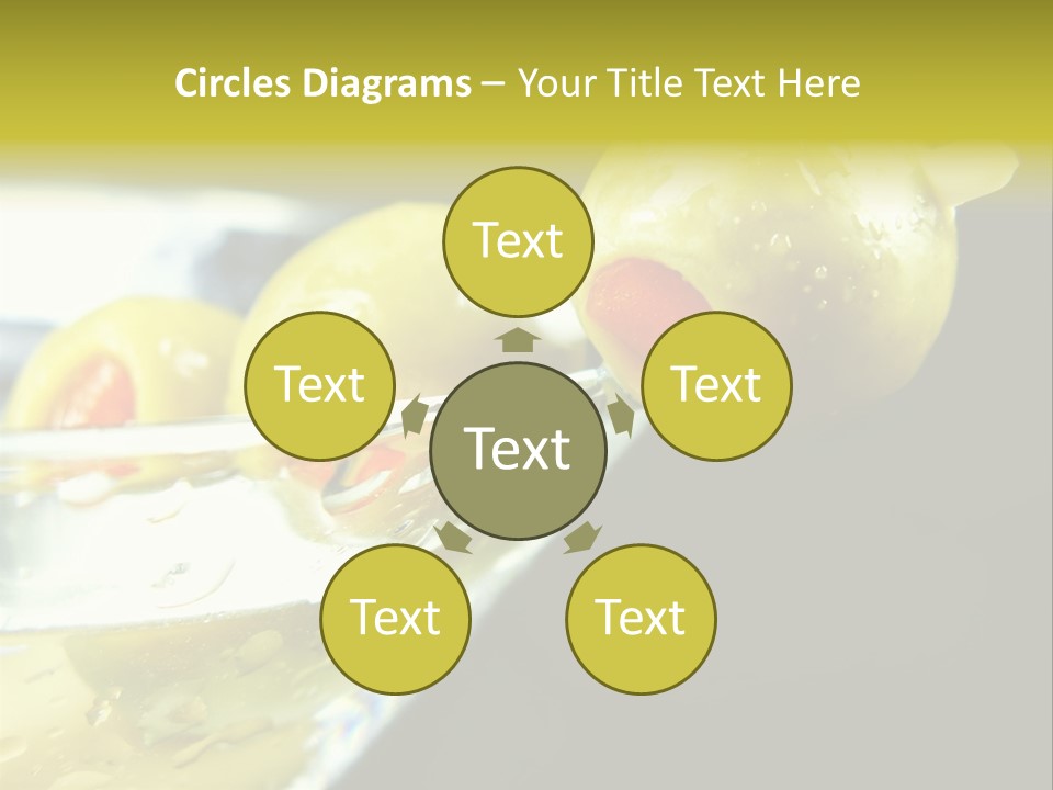 Martini With Olives Isolated On Black Focus On Rim Of Glass. Very Shallow Depth Of Field. PowerPoint Template