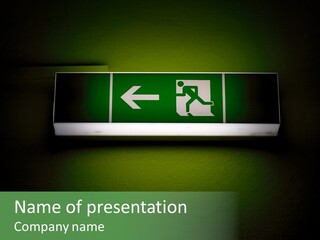 Emergency Exit Sign In A Building Glowing Green PowerPoint Template