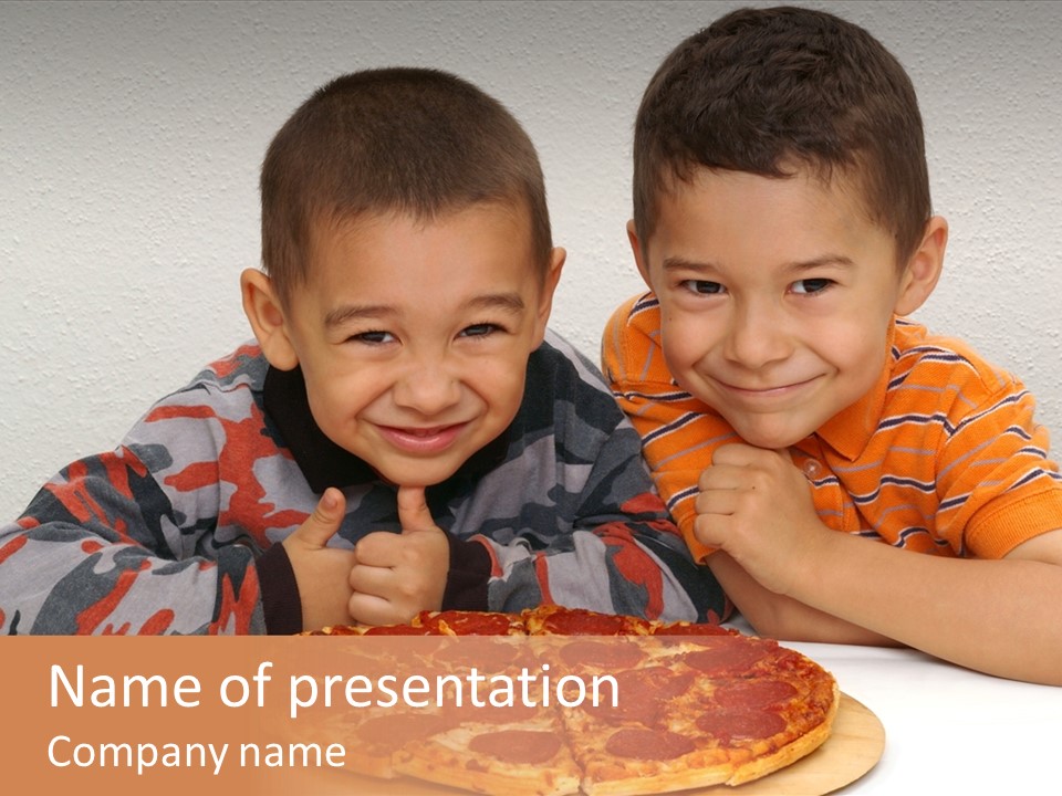 Brothers Ready To Eat A Pepperoni Pizza PowerPoint Template