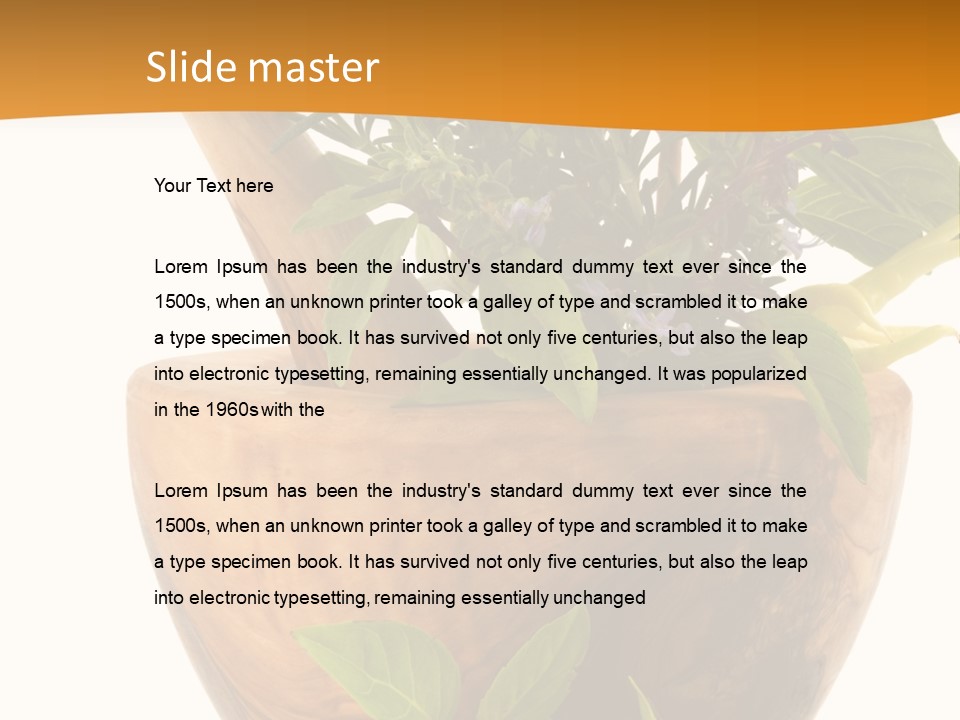 Healing Herbs And Edible Flowers (Hand Carved Olive Tree Mortar And Pestle) PowerPoint Template