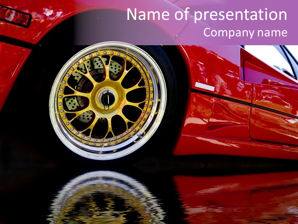 Red Car With Gold Wheels PowerPoint Template