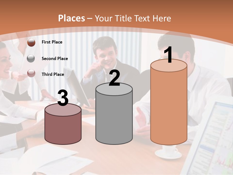 Portrait Of Four Professionals Sitting At The Table And Discussing A Business Idea In The Office PowerPoint Template