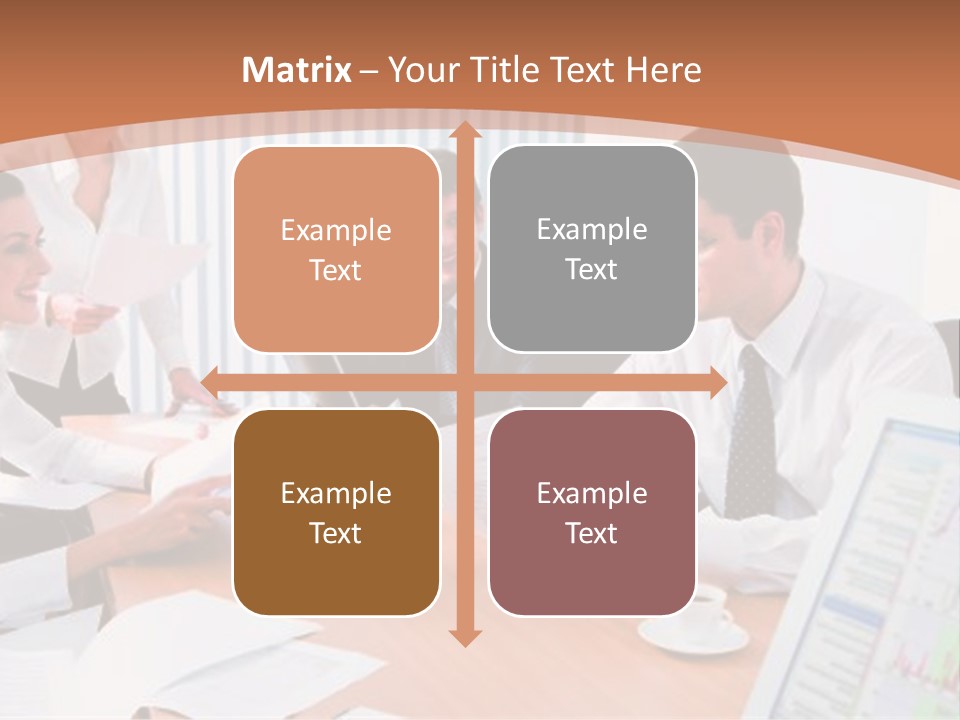 Portrait Of Four Professionals Sitting At The Table And Discussing A Business Idea In The Office PowerPoint Template
