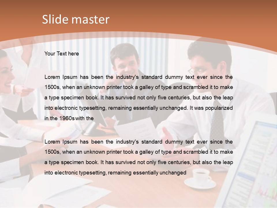 Portrait Of Four Professionals Sitting At The Table And Discussing A Business Idea In The Office PowerPoint Template