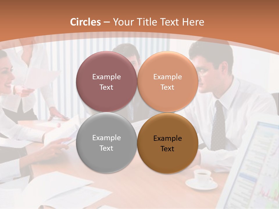 Portrait Of Four Professionals Sitting At The Table And Discussing A Business Idea In The Office PowerPoint Template