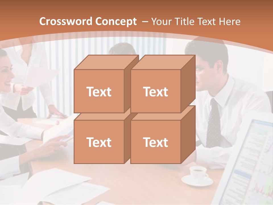 Portrait Of Four Professionals Sitting At The Table And Discussing A Business Idea In The Office PowerPoint Template
