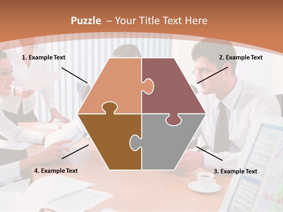 Portrait Of Four Professionals Sitting At The Table And Discussing A Business Idea In The Office PowerPoint Template