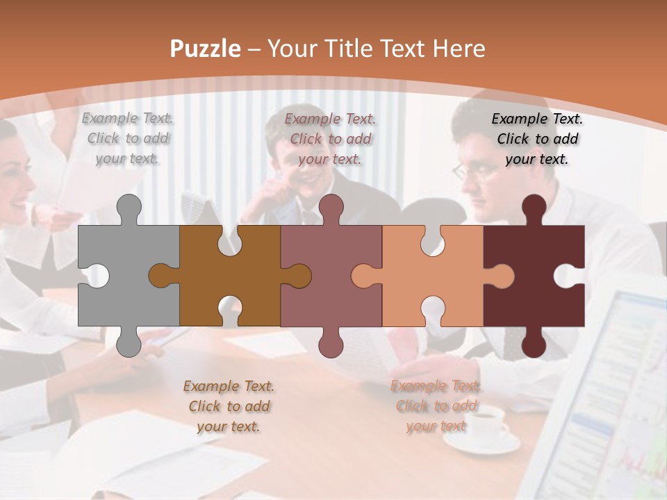 Portrait Of Four Professionals Sitting At The Table And Discussing A Business Idea In The Office PowerPoint Template