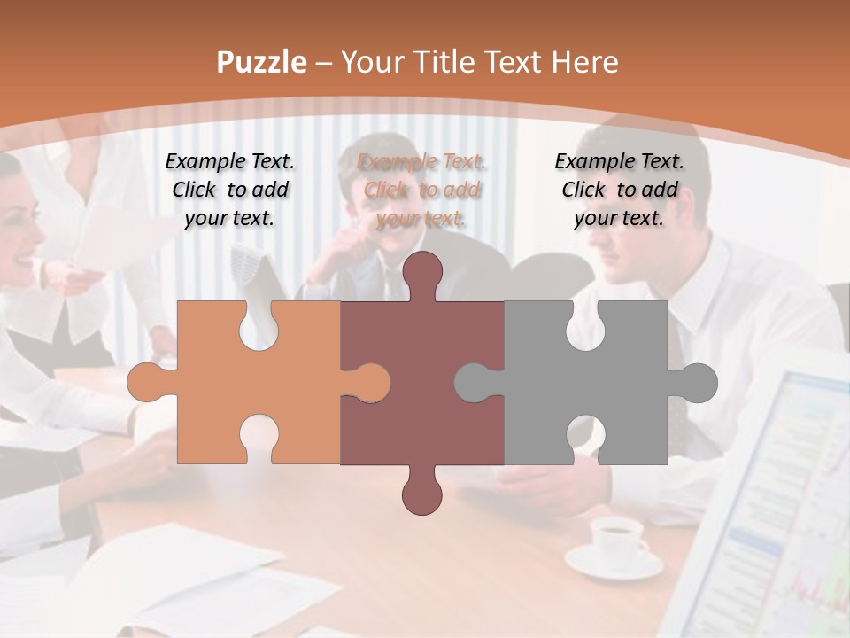 Portrait Of Four Professionals Sitting At The Table And Discussing A Business Idea In The Office PowerPoint Template