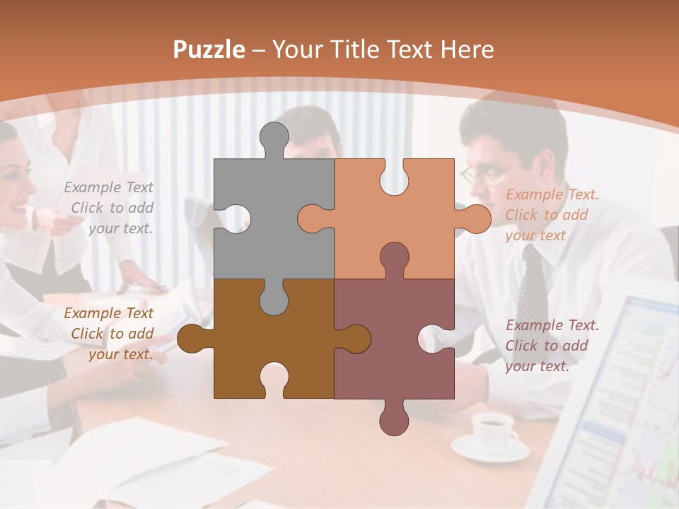 Portrait Of Four Professionals Sitting At The Table And Discussing A Business Idea In The Office PowerPoint Template