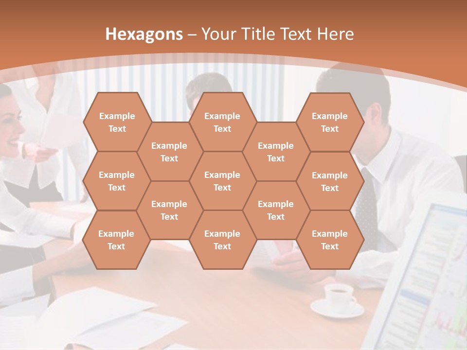 Portrait Of Four Professionals Sitting At The Table And Discussing A Business Idea In The Office PowerPoint Template