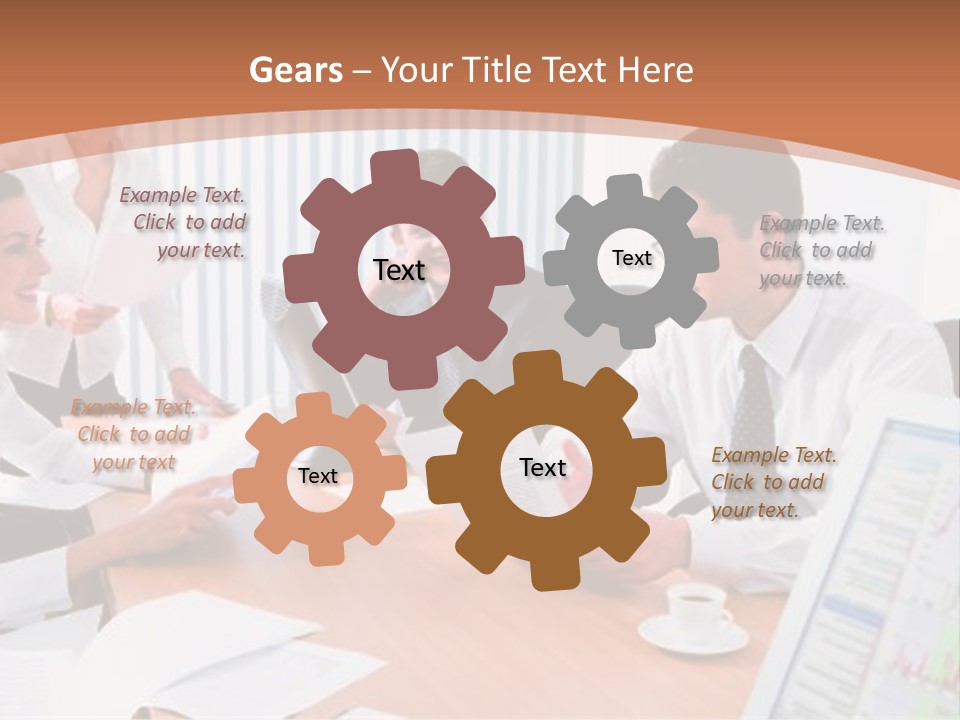 Portrait Of Four Professionals Sitting At The Table And Discussing A Business Idea In The Office PowerPoint Template