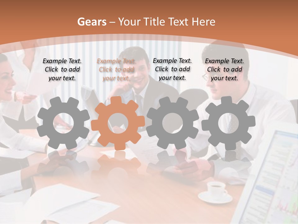 Portrait Of Four Professionals Sitting At The Table And Discussing A Business Idea In The Office PowerPoint Template